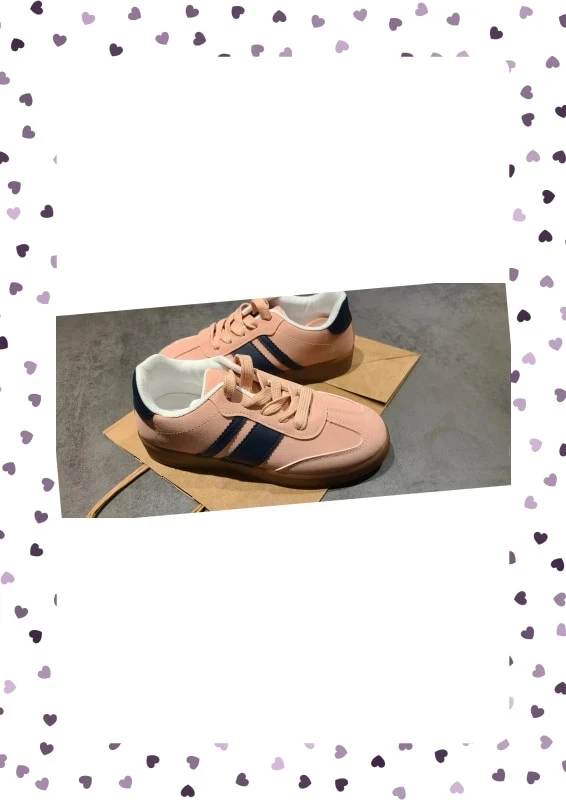 Baskets rétro rose & noir – Semelle gomme brune – Pointure 40